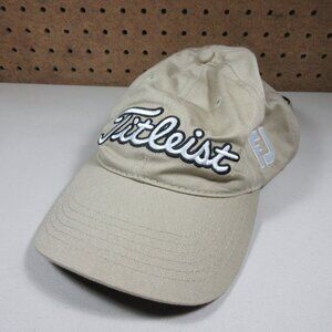 Titleist mens beige white black FJ FootJoy strapback golf hat OS EUC
